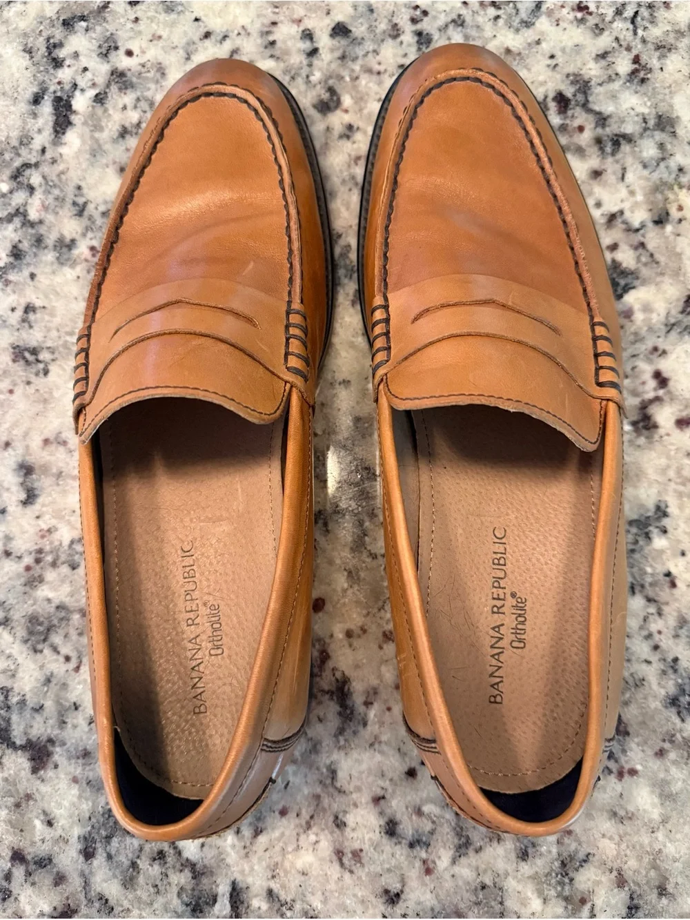 Banana Republic Mens 10M Penny Loafers Tan Brown Italian Leather Ortholite Shoes